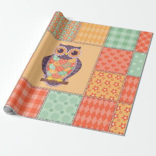 Naadloos patchwork-uil patroon. achtergrond cadeaupapier