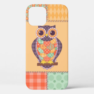 Naadloos patchwork-uil patroon. achtergrond iPhone 12 hoesje