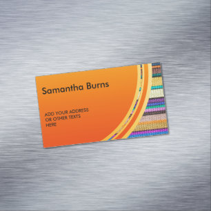 Naadloos patroon 1 met gekleurde breistaven magnetisch visitekaartje