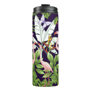 Naadloos patroon, achtergrond met flamingo en tro thermosbeker