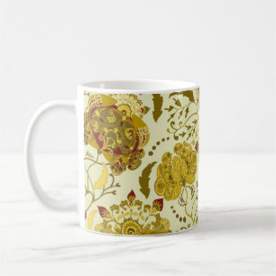 Naadloos patroon, grote indiaanse paisleybloemen. koffiemok