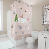 Naadloos patroon Kute kerstmis landschap t Douchegordijn (In situ)