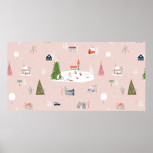 Naadloos patroon Kute kerstmis landschap t Poster