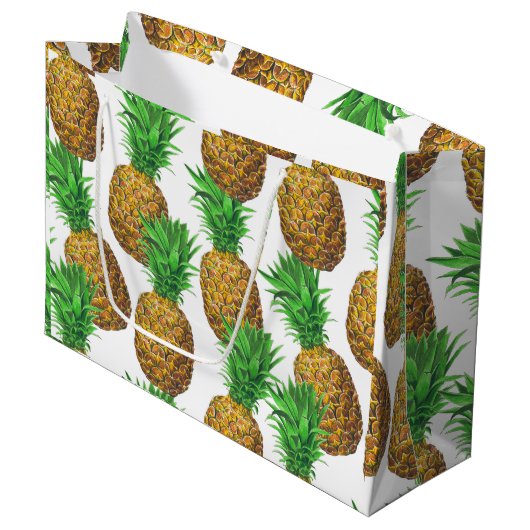 Naadloos patroon met anananassen large cadeautasje (Voorkant Gekanteld)
