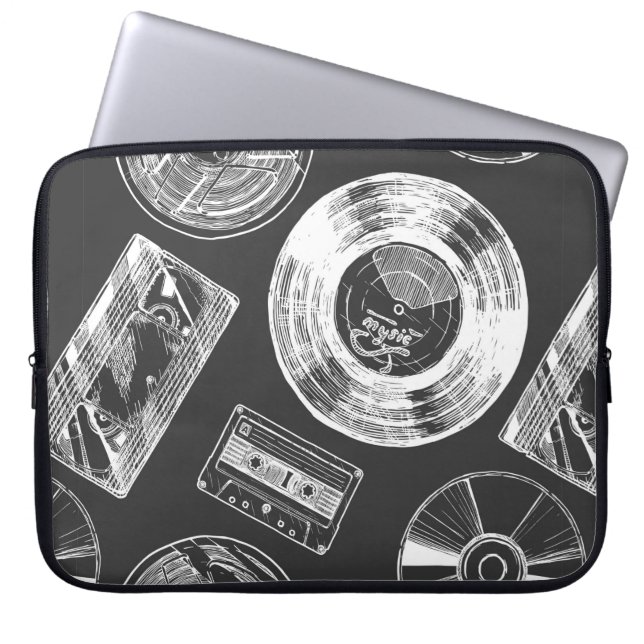 Naadloos patroon met audio- en videodragers. Vi Laptop Sleeve (Voorkant)