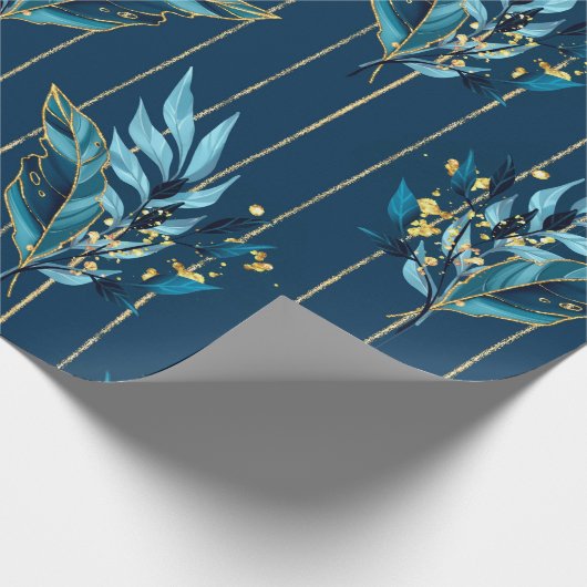 Naadloos patroon met blauwe bladeren en strepen cadeaupapier (Hoek)