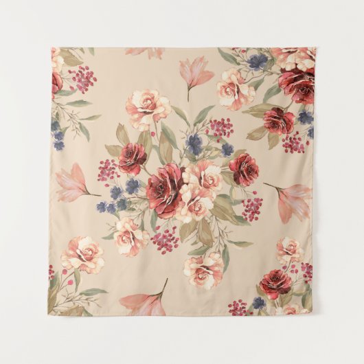 Naadloos patroon met bloemen en bladeren. Floral p Wandkleed (Voorkant (horizontaal))