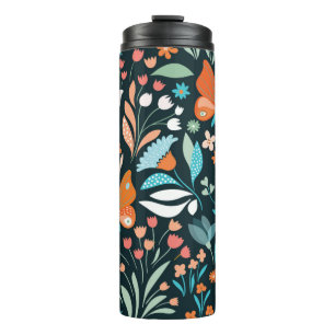 Naadloos patroon met bloemen en vlinders thermosbeker