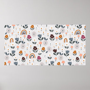 Naadloos patroon met bloemrijke regenbogen en hand poster