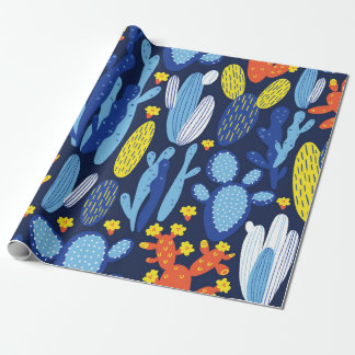 naadloos patroon met cactus op donkerblauw cadeaupapier