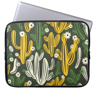 naadloos patroon met cactus op zwarte achtergrond. laptop sleeve