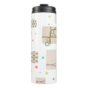 Naadloos patroon met cadeaudozen. Giften verpakt i Thermosbeker