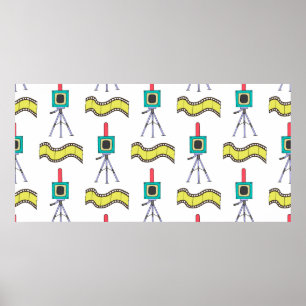 Naadloos patroon met camera's en filmstrips op een poster