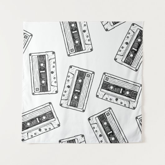 Naadloos patroon met compact cassette in  wandkleed (Voorkant (horizontaal))