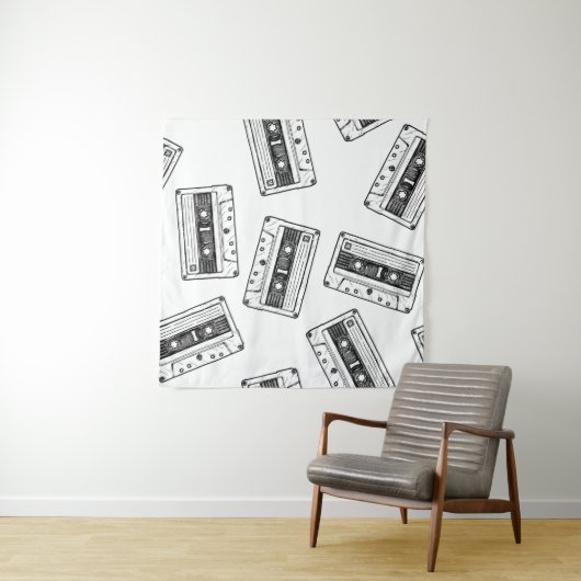 Naadloos patroon met compact cassette in  wandkleed (In Situ (horizontaal))