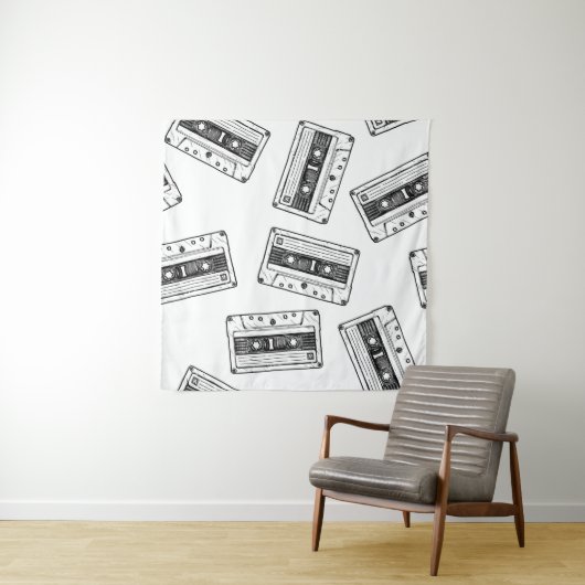 Naadloos patroon met compact cassette in  wandkleed (In situ)