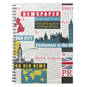 naadloos patroon met de Britse of Londense krant. Notitieboek