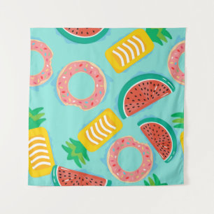 Naadloos patroon met drijvers in de pool. Pineappl Wandkleed