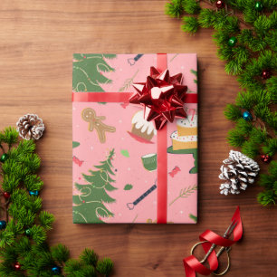 Naadloos patroon met een retro kerstboom cadeaupapier