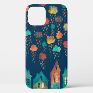 Naadloos patroon met een stad onder de regenwolk iPhone 12 hoesje