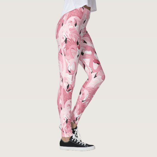 naadloos patroon met exotische roze flamingvogels leggings (Rechts)