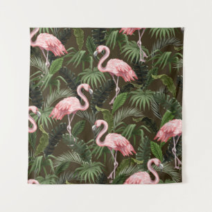 Naadloos patroon met flamingo en tropische bladere wandkleed