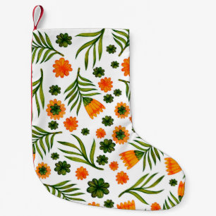 Naadloos patroon met folkkunstbloemen kleine kerstsok