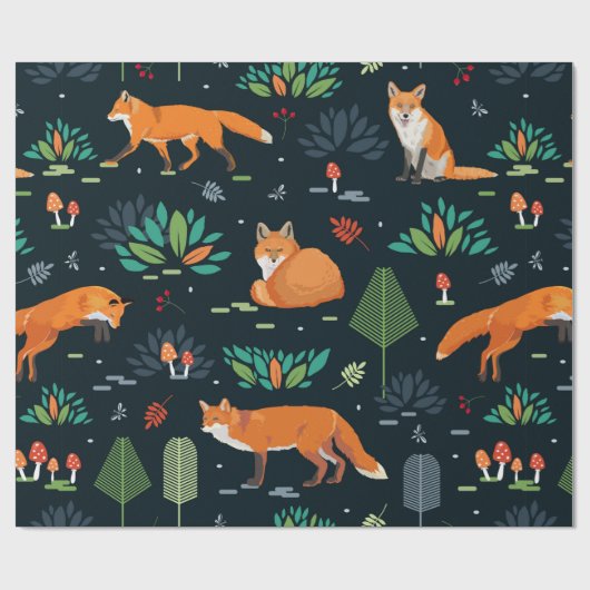 Naadloos patroon met Foxes, bomen, bladeren, padde Cadeaupapier (Vlak)