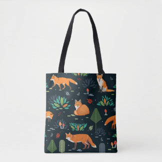 Naadloos patroon met Foxes, bomen, bladeren, padde Draagtas