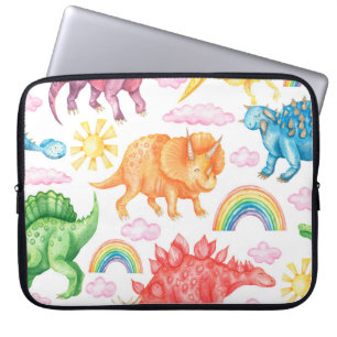 Naadloos patroon met gekleurde dinosaurussen, rege laptop sleeve