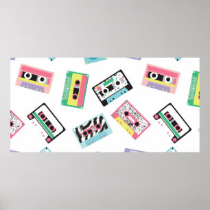 Naadloos patroon met geluidstapes in retro 80s sto poster