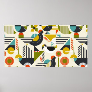 Naadloos patroon met gestileerde vogels in retro b poster