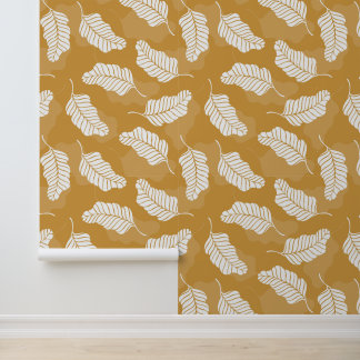 Naadloos patroon met gouden en witte bladeren behang