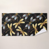 Naadloos patroon met gouden libellen badhanddoek (Badhanddoek)