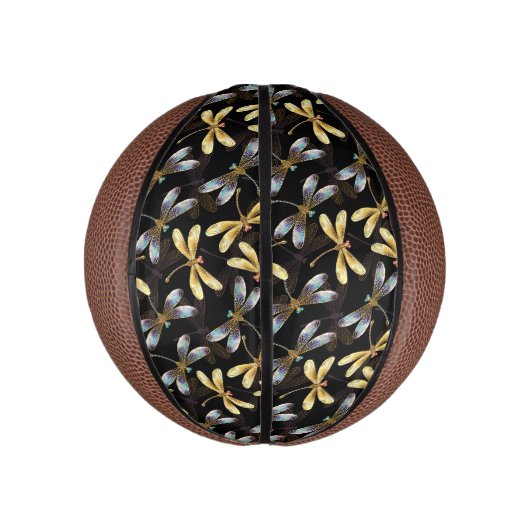 Naadloos patroon met gouden libellen basketbal (Verticaal)