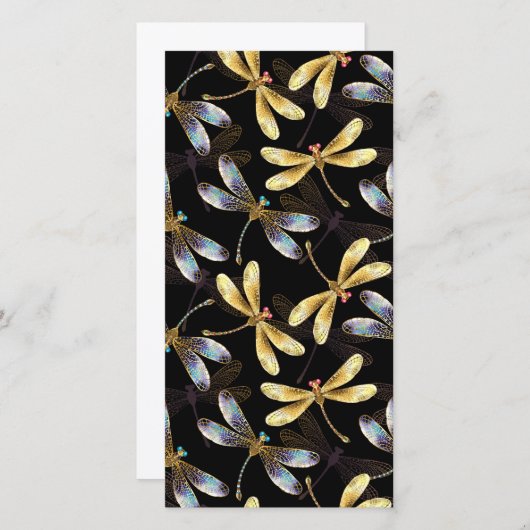 Naadloos patroon met gouden libellen bedankkaart (Voorkant / Achterkant)