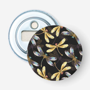 Naadloos patroon met gouden libellen button flesopener