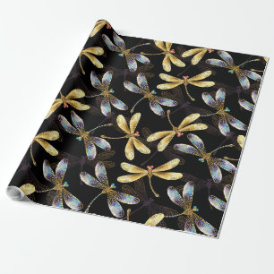Naadloos patroon met gouden libellen cadeaupapier