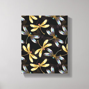 Naadloos patroon met gouden libellen canvas afdruk
