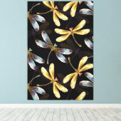 Naadloos patroon met gouden libellen canvas afdruk (Insitu (Houten vloer))
