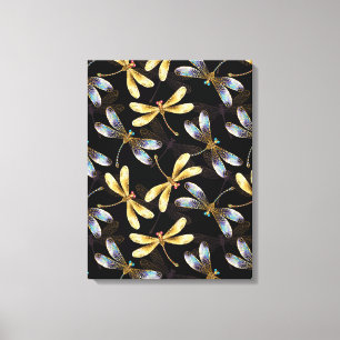 Naadloos patroon met gouden libellen canvas afdruk