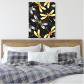 Naadloos patroon met gouden libellen canvas afdruk (Insitu (Slaapkamer))