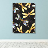 Naadloos patroon met gouden libellen canvas afdruk (Insitu (Houten vloer))