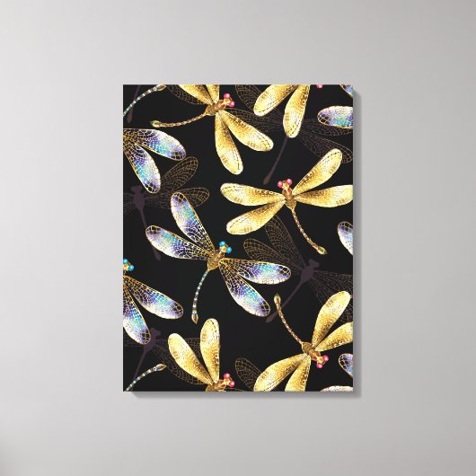 Naadloos patroon met gouden libellen canvas afdruk (Voorkant)