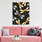 Naadloos patroon met gouden libellen canvas afdruk (Insitu (Woonkamer))