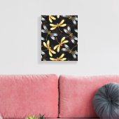 Naadloos patroon met gouden libellen canvas afdruk (Insitu (Woonkamer))