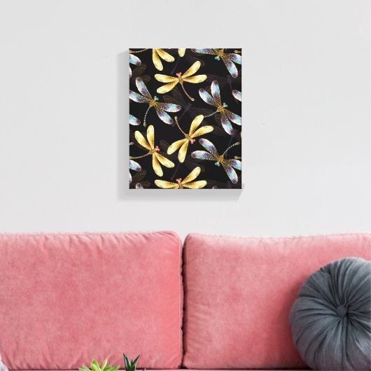 Naadloos patroon met gouden libellen canvas afdruk (Insitu (Woonkamer))