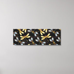 Naadloos patroon met gouden libellen canvas afdruk