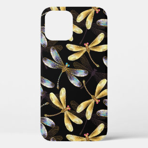 Naadloos patroon met gouden libellen iPhone 12 pro hoesje