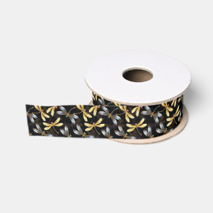 Naadloos patroon met gouden libellen grosgrain lint